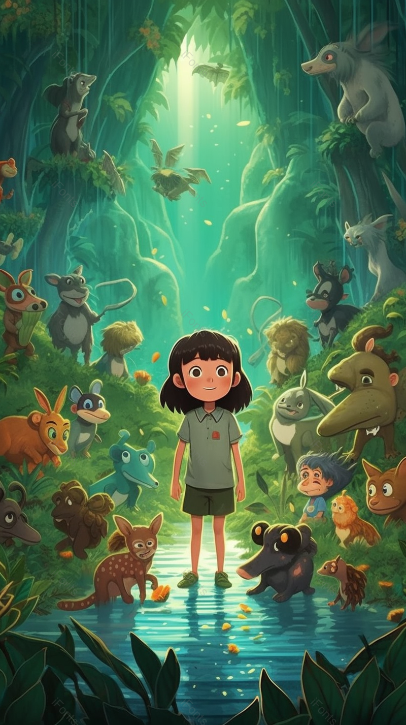 卡通小动物小女孩夏至背景图,插画/手绘图,插画/手绘图库,插画/手绘图下载,插画/手绘